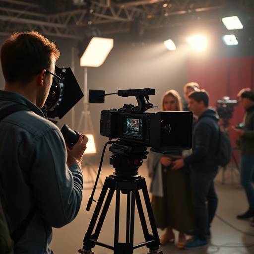 Image d'un plateau de tournage avec une cam√©ra et une √©quipe travaillant