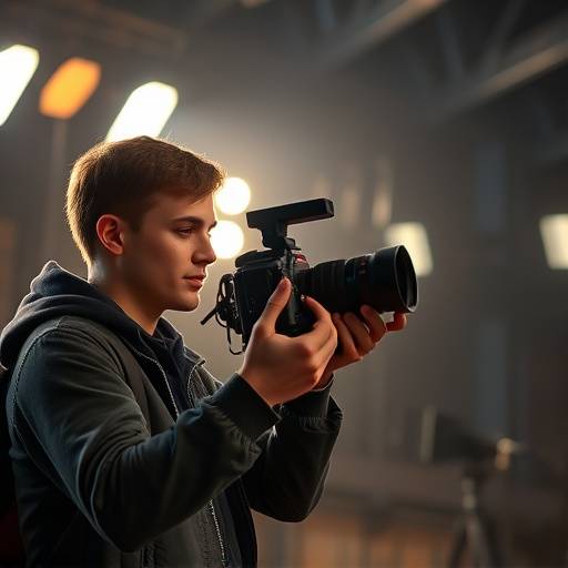 Un √©tudiant tenant une cam√©ra lors d'un tournage